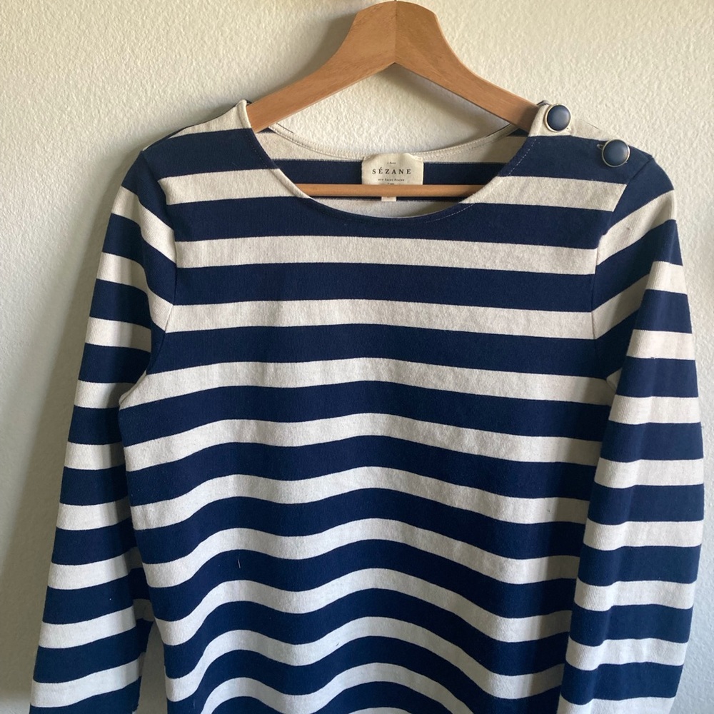 Sezane Navy and White Striped Breton Top